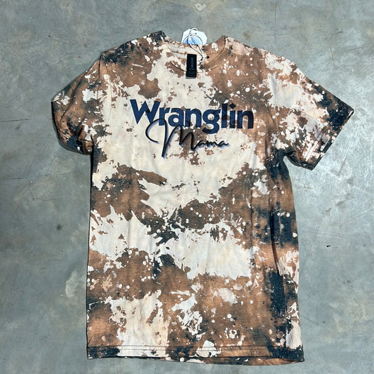 Bleached T-shirt- Wranglin mama