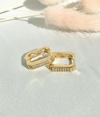24K Gold Zircon Rectangle Huggie Earrings